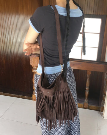 Nare Suede Tassel Fringe Crossbody Bag